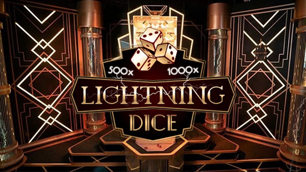 Logo của trò chơi Lightning Dice với hình ảnh xúc xắc và tia chớp.